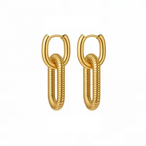 Boucles d'oreilles créoles dorées avec pendentifs à chaîne torsadée pour femme