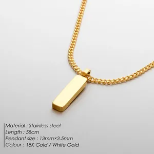 Collana minimalista in acciaio inossidabile placcato oro 18K con pendente a barra e catena