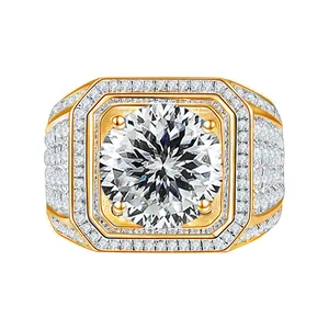 Luxury Moissanite Men Ring 925 Sterling Silver Gold Plated Hip Hop Iced Out Business Square Fashion Finger Jewelry