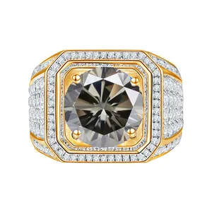 Men's luxury 925 sterling silver ring with 1 carat moissanite in gold finish setting