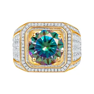 Men's 925 sterling silver ring with 1 carat rainbow moissanite and pave stones