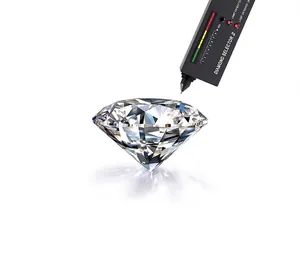 Macro shot of moissanite ring passing diamond tester with brilliant sparkle