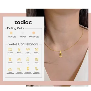 Collier Pendentif Douze Signes du Zodiaque en Acier Inoxydable 316 Élégante Chaîne à Billes Collier Signe Constellation pour Femme Bijoux de Mode