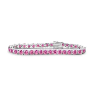Detailansicht des Tennisarmbands mit rosa Moissanit und sichtbarer S925 Silber-Punze