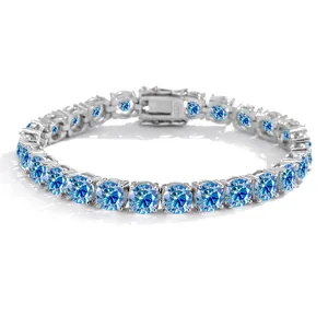 Klassisches S925 Sterlingsilber Tennisarmband mit funkelnden blauen Moissanit-Steinen