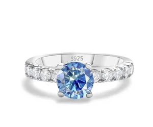 Close-up of S925 sterling silver stamp and luxury moissanite stone setting on band