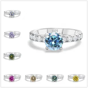 Luxury 925 Sterling Silver Round Moissanite Ring Brilliant Zirconia Side Stones Four Prong Wedding Engagement Jewelry For Women