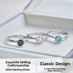 Detailed view of three 1-carat moissanite rings in S925 sterling silver with 6-prong settings