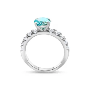 Luxury S925 sterling silver ring with light blue moissanite and four-prong setting