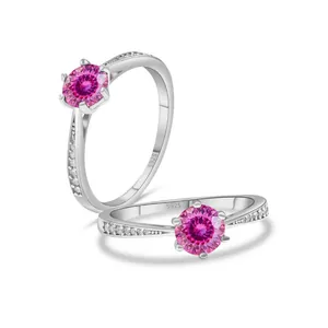 Classic S925 sterling silver six-prong ring featuring a pink moissanite stone