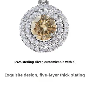 Makroaufnahme des S925 Sterlingsilber-Anhängers mit Champagner-Moissanit und 5-fach Beschichtung
