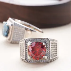 Luxury 5 carat round red and blue moissanite rings in S925 sterling silver for men