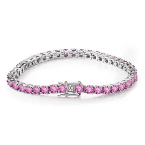 Elegant 6.5mm pink moissanite tennis bracelet in S925 sterling silver with secure clasp