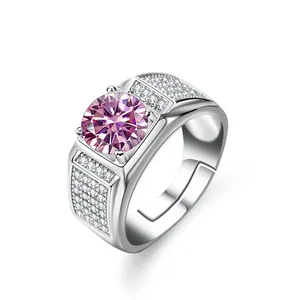 Detailed shot of S925 silver ring featuring pink moissanite and pave accents