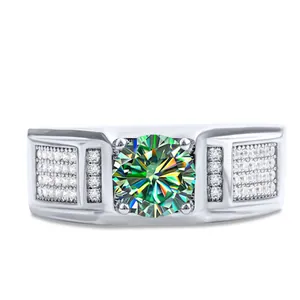 Classic 1ct Moissanite men ring in 925 sterling silver with sparkling side stones
