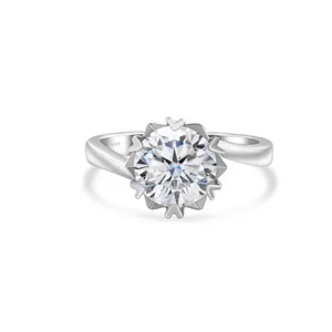 Luxus 2 Karat Runder Moissanit Ring 925 Sterlingsilber Schneeflocke Fassung Verlobungs Hochzeitring Für Damen Schmuck