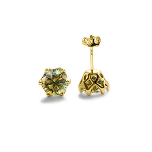 Orecchini a lobo in argento 925 placcato oro con moissanite e castone a sei griffe