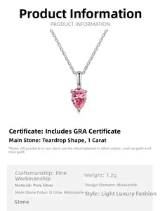 Dettaglio di un ciondolo in moissanite rosa da 1 carato su catena in argento sterling