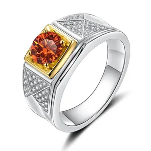 925 silver men's ring with orange gemstone and gold accents in a luxury design