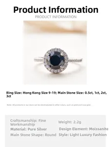 Maattabel voor S925 sterling zilveren halo moissanite ringen van 0,5 tot 3 karaat