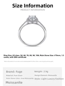 Details zum 1,5 ct ovalen Moissanit Ring aus 925er Sterlingsilber mit Halo-Design