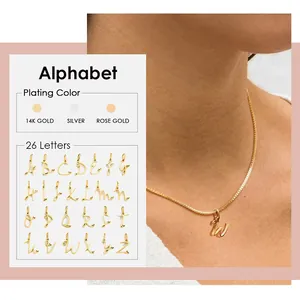 Collier Alphabet Cœur en Acier Inoxydable Minimaliste pour Femmes Plaqué Or Argent Chaîne Boîte Pendentif Lettre Anglaise