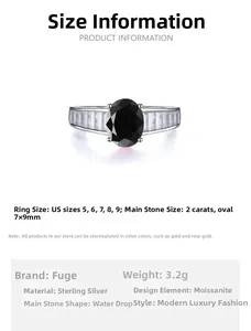 Vue détaillée bague moissanite noire ovale avec anneau argent et pierres latérales