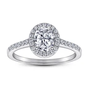 Ovaler Moissanit Halo Verlobungsring 925 Sterlingsilber Pavé Band Hochzeit Heiratsantrag Fingerring Für Damen Feinschmuck