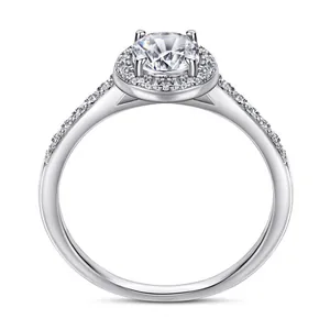 Klassischer 1,5ct Moissanit-Ring aus 925 Sterling Silber mit Halo und Pavé-Verzierung