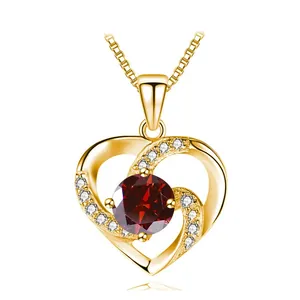 925 sterling silver heart necklace with gold plating and red moissanite pendant