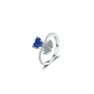 Eleganter Silberring mit herzförmigem blauem Stein und Markise-Zirkonia Akzenten