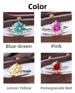 Δαχτυλίδια moissanite 1 καρατίου σε μπλε-πράσινο, ροζ, κίτρινο και κόκκινο σε ασήμι S925