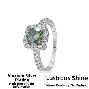 Macro shot of S925 silver ring featuring a blue-green princess cut center stone detail