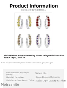 Macro shot of S925 sterling silver moissanite hoop earrings in multiple colors