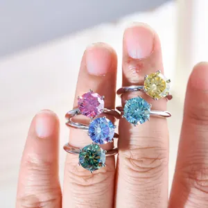 Bagues minimalistes en moissanite 1ct multicolores sur anneaux en argent 925
