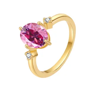 18K gold 925 silver ring featuring an oval pink moissanite main stone and white accents