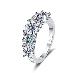 Anello in Argento Sterling S925 Con Moissanite per Donna Brillante Anello a Fila di Cinque Pietre Colore D Taglio Rotondo Gioielli per Matrimonio Anniversario