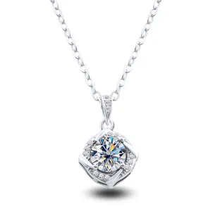 Detail of square windmill pendant with moissanite center stone and S925 silver chain