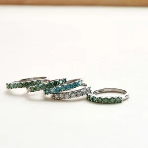 Detailed view of S925 sterling silver bands with colorful moissanite stones