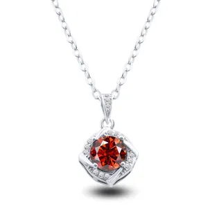 Creative S925 sterling silver windmill necklace with red moissanite pendant for women
