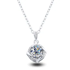 S925 sterling silver necklace featuring a windmill moissanite pendant with halo diamonds