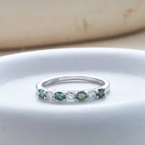 Luxury 925 Sterling Silver Moissanite Eternity Ring Round Cut Colorful Stone Wedding Band Finger Ring With GRA Certificate For Women Men Jewelry