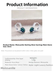 Detail of 8mm lemon yellow moissanite S925 silver stud earring with five-layer plating