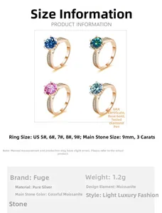 Dettagli degli anelli in moissanite 3ct in quattro colori e specifiche in argento S925