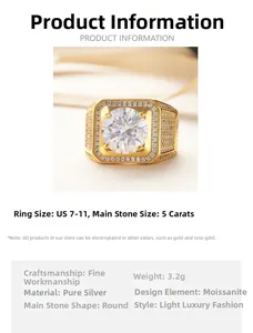 Detailed specs of S925 silver 5ct moissanite ring with iced out micro-pave setting