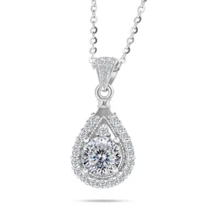 Elegant 925 sterling silver necklace with teardrop moissanite pendant and chain