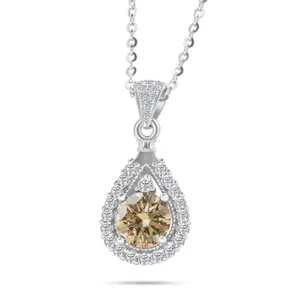 925 sterling silver necklace featuring a teardrop halo pendant with champagne moissanite