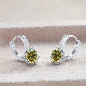 Elegant 925 sterling silver hoop earrings with 2CT yellow green moissanite stones