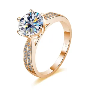 Anello moissanite 3 carati in argento sterling S925 con finitura oro rosa e montatura a griffe