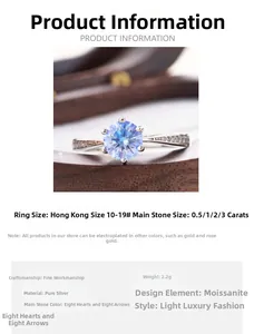 Detail of s925 silver moissanite ring with classic six-prong setting and side stones